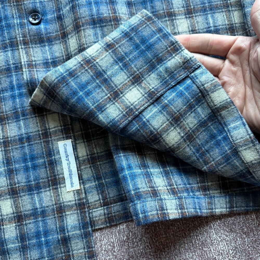 Men's Vintage 70's Pendleton USA Blue Plaid Loop Collar Flannel Board Shirt Sz L - Picture 5 of 6
